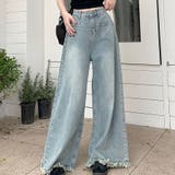 ワイドデニムパンツ ハイウエスト 裾フリンジ | shoppinggo | 詳細画像5 