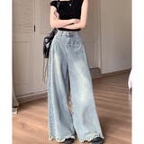 ワイドデニムパンツ ハイウエスト 裾フリンジ | shoppinggo | 詳細画像8 