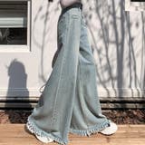 ワイドデニムパンツ ハイウエスト 裾フリンジ | shoppinggo | 詳細画像13 