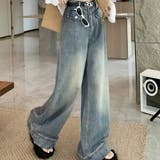 ブルー | ワイドデニムパンツ ハイウエスト シンプルデニム | shoppinggo