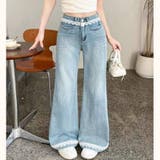 レース付きデニムパンツ レディース ハイウエストパンツ | shoppinggo | 詳細画像2 