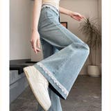 レース付きデニムパンツ レディース ハイウエストパンツ | shoppinggo | 詳細画像3 
