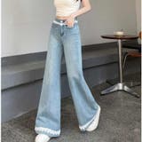 レース付きデニムパンツ レディース ハイウエストパンツ | shoppinggo | 詳細画像4 