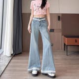 レース付きデニムパンツ レディース ハイウエストパンツ | shoppinggo | 詳細画像10 