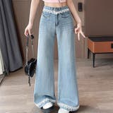 レース付きデニムパンツ レディース ハイウエストパンツ | shoppinggo | 詳細画像11 