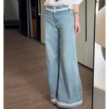 レース付きデニムパンツ レディース ハイウエストパンツ | shoppinggo | 詳細画像17 