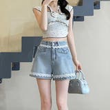 レース付きデニムパンツ ショートパンツレディース ショーパン | shoppinggo | 詳細画像3 