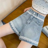 レース付きデニムパンツ ショートパンツレディース ショーパン | shoppinggo | 詳細画像5 