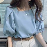 ブルー | 夏新作 パフスリーブ ブラウス | shoppinggo