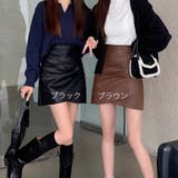 ミニスカート フェイクレザーインナーパンツ付 台形スカート黒 韓国 | shoppinggo | 詳細画像2 