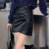 ミニスカート フェイクレザーインナーパンツ付 台形スカート黒 韓国 | shoppinggo | 詳細画像9 
