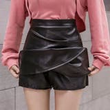 ミニスカート フェイクレザーインナーパンツ付 台形スカート黒 韓国 | shoppinggo | 詳細画像11 
