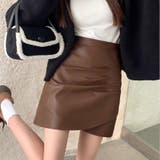 ミニスカート フェイクレザーインナーパンツ付 台形スカート黒 韓国 | shoppinggo | 詳細画像14 