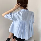 ブルー | バックプリーツシャツ タック ブラウス | shoppinggo