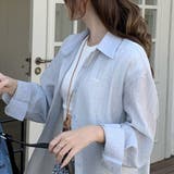 ブルー | シャツカーディガン フロントリボン刺しゅう 透け感 | shoppinggo