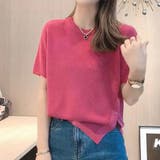 ホットピンク | 夏服 サイドボタンサマーニット 半袖 | shoppinggo