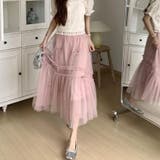 ピンク | 【NANA&NANAコラボ】チュールスカート リボンモチーフ フレアスカート | shoppinggo