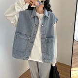 ブルー | ジレベスト デニムベスト ノースリーブ | shoppinggo