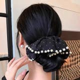 ブラック | シュシュ ヘアゴム パール付き | shoppinggo