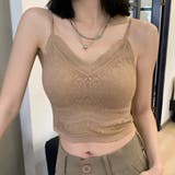 キャメル | レースキャミソール Vネック カップ付きブラトップ | shoppinggo