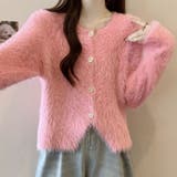 ピンク | ニットジャケット ニットカーデ フェザーヤーンカーディガン | shoppinggo