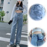 デニムパンツ レディース ハイウエストジーパン 韓国ボトムス 美脚脚長ズボン | shoppinggo | 詳細画像3 