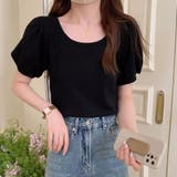 ブラック | 夏服Tシャツ パフスリーブトップス レディース | shoppinggo