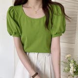 グリーン | 夏服Tシャツ パフスリーブトップス レディース | shoppinggo