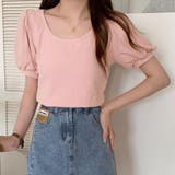 ピンク | 夏服Tシャツ パフスリーブトップス レディース | shoppinggo