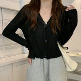 ブラック | サマーカーディガン 透かし編み Vネックカーディガン | shoppinggo