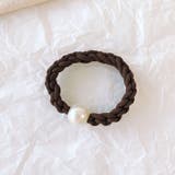 ブラウン | ヘアゴム パール おしゃれ ヘアアクセサリー リボン結び シンプル 髪留め | shoppinggo