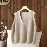 ベージュ | ニットベスト Vネック トップス | shoppinggo