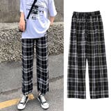 ブラック | チェック柄パンツ ワイドパンツ レディース | shoppinggo