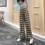 ブラウン | チェック柄パンツ ワイドパンツ レディース | shoppinggo