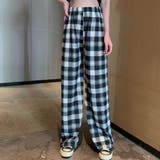 ホワイトブラック | チェック柄パンツ ワイドパンツ レディース | shoppinggo
