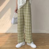 ライトグリーン | チェック柄パンツ ワイドパンツ レディース | shoppinggo
