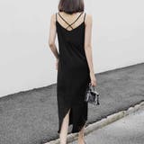 ブラック | キャミワンピースVネックロング丈 バックスリット クロスストラップ | shoppinggo