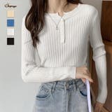 リブニットトップス セーター ニットセーター | shoppinggo | 詳細画像1 