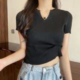 ブラック | サマーニット へそ出し トップス | shoppinggo