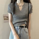 グレー | サマーニット へそ出し トップス | shoppinggo