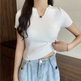 ホワイト | サマーニット へそ出し トップス | shoppinggo