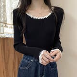 ブラック | リブニット バイカラー 細身 | shoppinggo