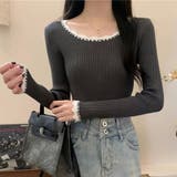 グレー | リブニット バイカラー 細身 | shoppinggo