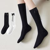 ブラック | ハイソックス リボン付き 靴下 | shoppinggo