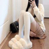 Bホワイト | ニーハイソックス 縦リブ ストッキング | shoppinggo