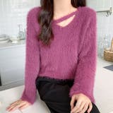 ホットピンク | ニットセーター Vネック シャギーニット | shoppinggo