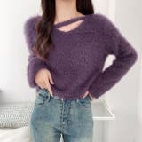 パープル | ニットセーター Vネック シャギーニット | shoppinggo