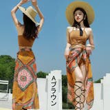 Aブラウン | 水着3点セット パレオ 大判 | shoppinggo