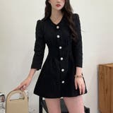 ブラック | ミニワンピース 前ボタン Vネック | shoppinggo