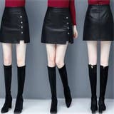 ミニスカート フェイクレザーインナーパンツ付 台形 スカート黒 韓国 | shoppinggo | 詳細画像4 
